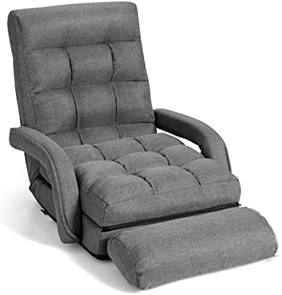 GIANTEX Folding Floor Chair with 6-Position Adjustable Backrest (Grey)