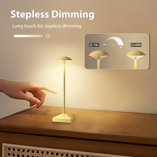 3 Pack Small Gold Rechargeable Cordless Table Lamps Dimmable