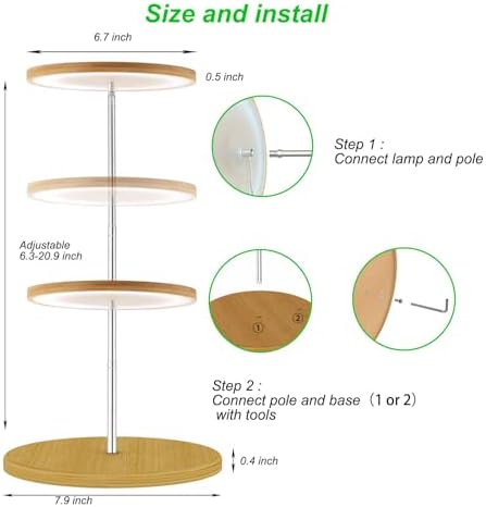 Plant Grow Light for Indoor Plant,Bamboo Mini LED Grow Light Garden,Height Adjustable,Automatic Timer with 8/12/16 Hours，1 Pack