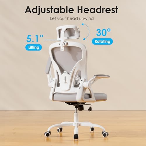 Farini Ergonomic Office Chairs with Headrest, Set of 4, White & Grey