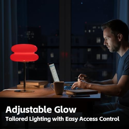 Bedroom Mushroom lamp, Medieval Modern Bedside Table lamp, dimmable Retro Egg Tart Headlight, Unique Home Mushroom Decoration Aesthetic Lovely Living Room Desk lamp (Red)
