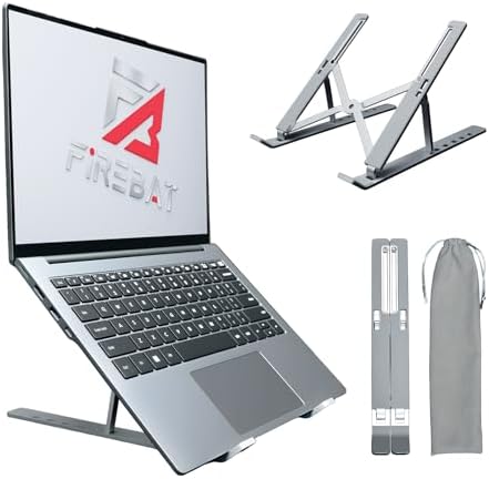 FIREBAT Laptop Stand for Desk, 6-Angle Adjustable Ergonomic Laptop Riser, Foldable Aluminum Portable, Cooling Desktop Notebook Computer Holder Compatible with 10-15.6” MacBook, Dell, HP, iPad, Silver