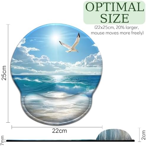 LIMKRIAN Beach Ocean Ergonomic Mouse Pad with Gel Wrist Rest, 9.8 x 8.6 in