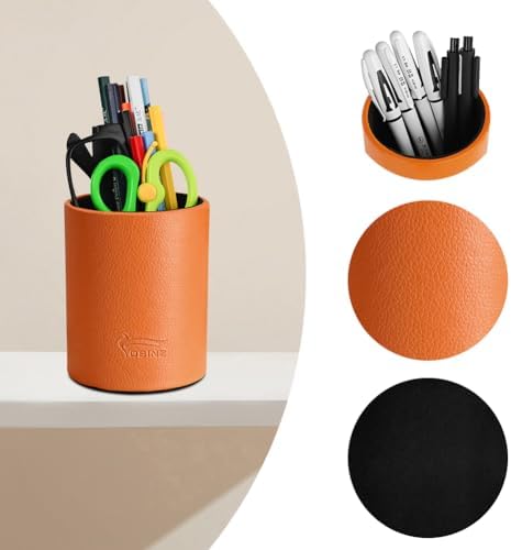 Pen Pencil Holder Cup Container PU Leather Desk Organizer Stand Decor Brush Scissor Holder Decoration Office Desk Home School