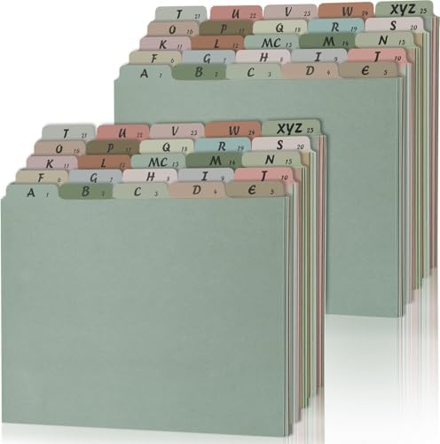 2 Set 50 Alphabet File Dividers A-Z Top Tab File Guides Letter Size 1/5 Cut Tab Manila Alphabetical File Organizer File Cabinet Dividers for Work Office Home School and Desk Organizer (Morandi)