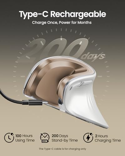 ProtoArc EM11 NL Wireless Ergonomic Mouse, Rechargeable, White Gold