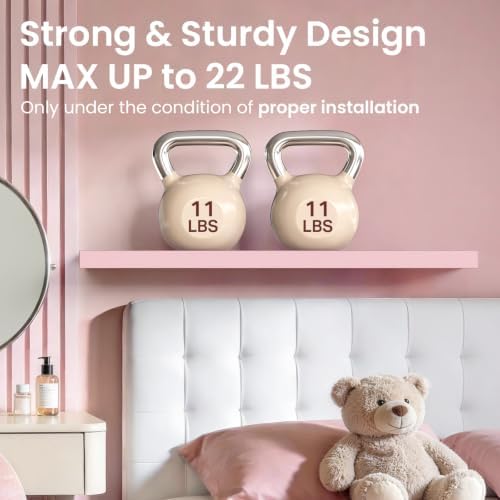 BAYKA Pink Floating Shelves 22.5in, Set of 3, Wall Mounted for Wall Decor