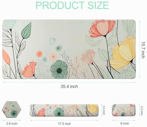 Petmolico 4-in-1 Wrist Rest Set with Desk Pad, Light Brown Big Flower