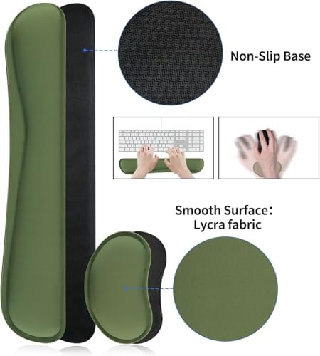 Bloss Leather Mouse Pad with Wrist Rest, Large Mousepad + Keyboard Pad, Non-Slip Desk Mat for Office, Home(27.6" x 13.8", Olive Green)