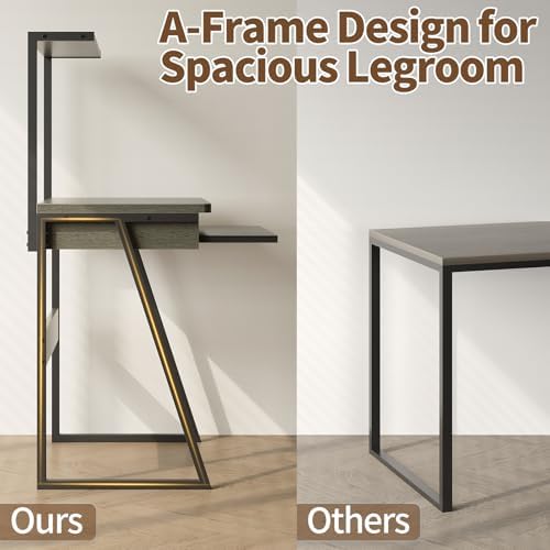 ALISENED 2 Tiers Small Computer Desk for Small Space, Compact Laptop Table Workstation with Keyboard Tray