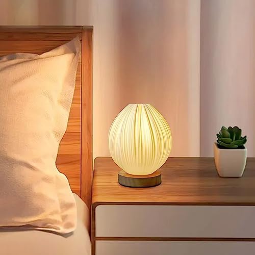 Lotus Small Table Lamp, Vintage Pleated Night Light for Bedside & Decor
