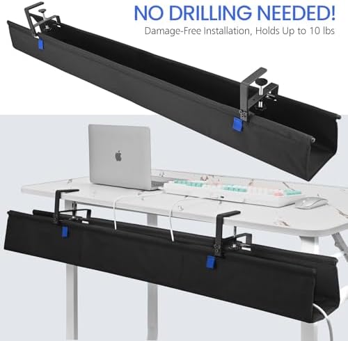 48" Under Desk Cable Management Tray- Clamp/Screw Mount Desk Cable Organizer Cable Tray Hiders for Office&Home