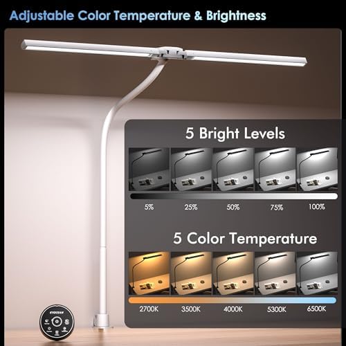 EYOCEAN Desk Lamp with Clamp, 31.5" LED Desk Lamp for Home Office, 24W Double Head Desk Light, Dimmable & Color Temperature, Table Lamp with Remote Control, Brightest Computer Monitor Light