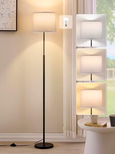 60" Modern Floor Lamp with Linen Shade, 3 Color LED Bulb & Foot Switch