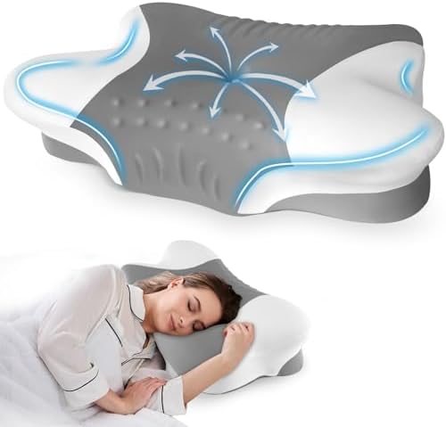 Cervical Pillow for Neck Pain,Cooling Butterfly Pillow for Side Sleepers –2 Heights Ergonomic Contour Memory Foam Pillow,Contoured Support Pillows with Breathable Pillowcase for Sleeping,Dark Gray