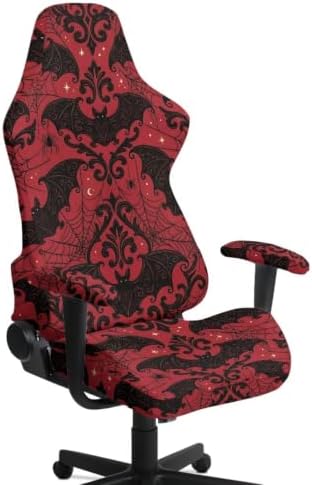 Gaming Chair Cover Stretchable Game Chair Slipcovers with 2 Armrest Covers, Scratch-Proof Gamer Desk Chair Covers for Computer Office Seat Red Bat Gothic