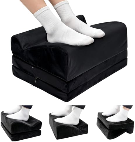 3-in-1 Height-Adjustable Foot Rest for Under Desk Filling with High-Density Foam for Office, Home, Travel, Removable Washable Cover for Back Pain Relief & Posture Support, Black