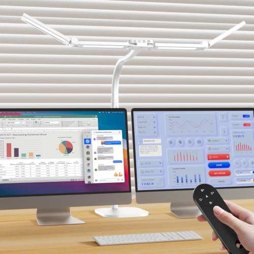Omorepa 4 Light Bar Design Goose-Neck Desk Lamp with Base,24W Bright Led Tall Desk Light with Remote,Eye Care Reading Table Light for Desktop Working,Drafting,Reading