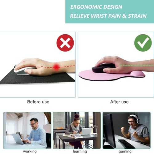 Mouse Pad with Wrist Support, Ergonomic Mouse Pads with Memory Foam Wrist Rest, Easy Typing Pain Relief, Comfortable Home Office Computer Wrist Support Pads for Working Studying Gaming, Pink