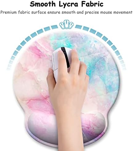 Ergonomic Mouse Pad with Wrist Support, Marble Style Memory Foam Wrist Rest Mouse Pads, Cute Laptop Computer Office Accessories Decor, Pain Relief Mousepad for Gaming Typing Work Women, Pink