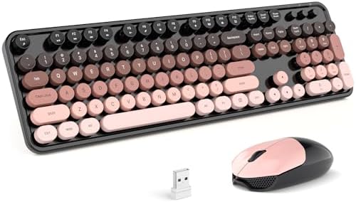 MOFII Wireless Keyboard and Mouse Combo, Full Size 2.4G Plug and Play Typewriter Retro Round Computer Keyboard and Mouse Set for Windows, Computer, Desktop, PC, Notebook - (BlackBerry Gradient)