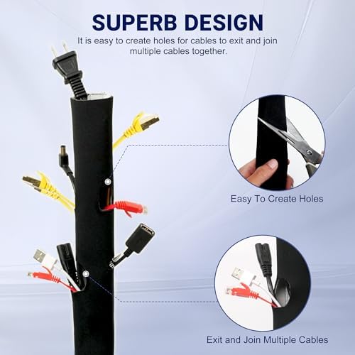CableGeeker Cable Management Sleeve, 6.6ft (80 inch) - 1.5 inch