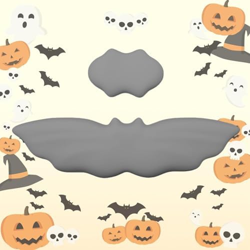 Halloween Bat Keyboard Wrist Rest Set, Ergonomic PU Leather Wrist Support for Keyboard & Mouse, Soft Memory Foam Wrist Pad with Non-Slip Base for Office, Gaming, Laptop & Compute(Grey)
