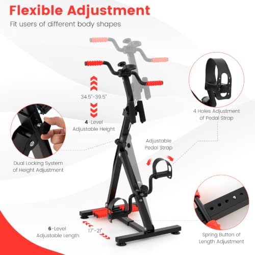 GYMAX Pedal Exercise Bike for Seniors, Hand Arm Leg and Knee Fitness Machine with Massage, LCD Monitor, Adjustable Height and Length for Total Body, Home Exercise Equipment for Elderly