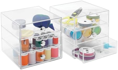 iDesign Stackable 3-Drawer Makeup Organizer, Set of 2, Clear