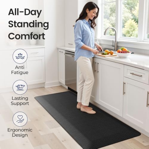 1" Extra Thick Anti Fatigue Kitchen Mats for Floor Standing Desk Mat, Black