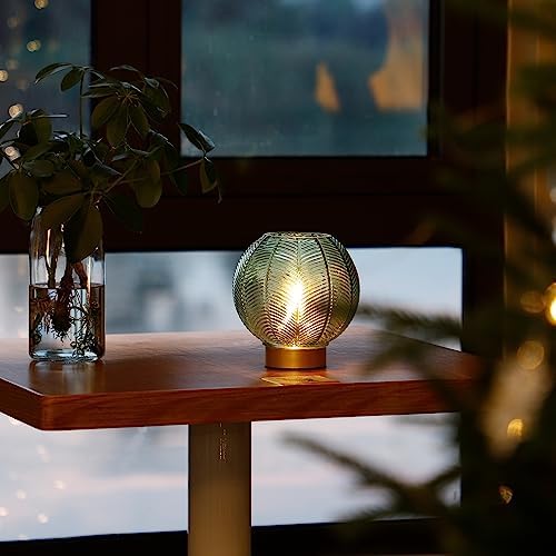 LUSHARBOR Battery Operated Decorative Glass Table Lamp with Timer Green