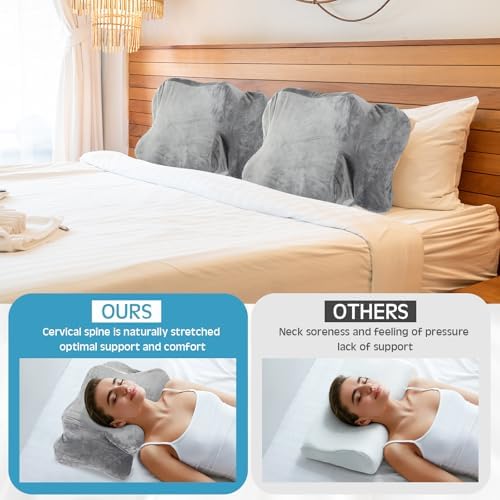 Hahafelt Cervical Neck Pillow Case Plush with Zipper, Gray, Queen Size