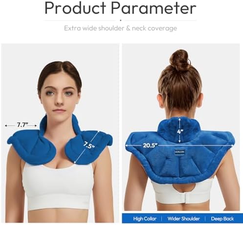 MORLIDEN Microwavable Heated Neck Wrap Warmer and Shoulder Weighted Heating Pad Microwave for Hot and Cold Compress - Dark Blue
