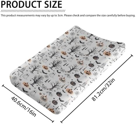 Halloween Pumpkin Bats Spiders Trees Hearts Pattern Baby Changing Pad Cover, Unisex Fall Winter Holiday Nursery Diaper Changing Table Pad Mat Sheet for Boys Girls-16x32