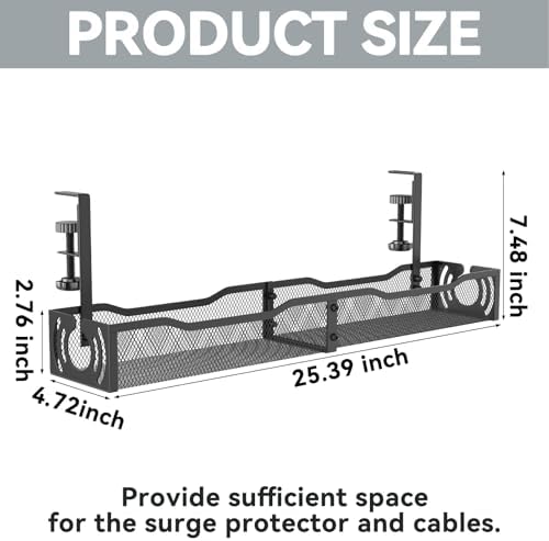 Cable Management, 25.3'' Under Desk Cable Management Tray No Drill