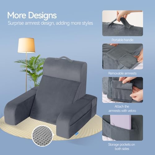Kayfia Reading Pillow, Gel Memory Foam Back Rest Pillow, 21'', Gray