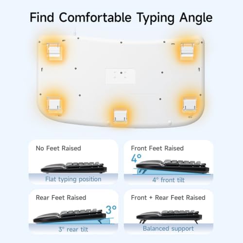 SANWA Wired Ergonomic Keyboard, Curved Wave Keyboard with Cushioned Wrist Rest, Compact Full-Size Layout, USB-A & C Port, 13 Shortcuts Keys, Natural Typing, Compatible with Win/Mac, Laptop, PC, White