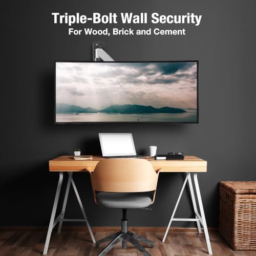 AVLT Single Monitor Arm Wall Mount for 13-32" Screens, Full Motion - Silver