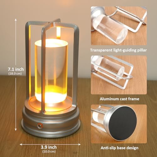 Cordless Table Lamp, 2 Pack Crystal Rechargeable Lamp with Touch Control & Dimmable Light, Portable Lamp for Bedside, Outdoor, Living Room & Hotel-Style Lighting,Silver