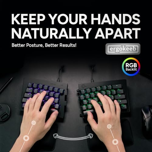BAROCCOMiSTEL MiSTEL MD600 Alpha BT RGB, Split Keyboard, Ergonomic Mechanical Keyboard, 60%, PBT Double Shot Keycap (Transparent), Bluetooth5.0, Mac/Windows OS Compatible (Silent Red)