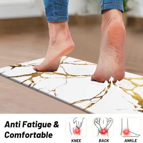 Tyrot Gold White Kitchen Mats for Floor 2 Pcs 17.3"X28"+17.3"X47"