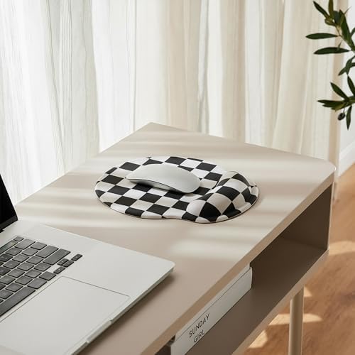 Ohocut Black White Checkered Mouse Pad with Gel Wrist Rest, Wrist Support, Ergonomic Desk Accessories for Women, Office Laptop Gaming Decor, Cute Aesthetic Check Design