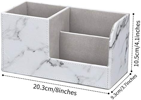 KINGFOM Desk Organizer Office Supplies Caddy Pu Leather Multi-function Storage Box Pen/Pencil,Cell phone, Business Name Cards Remote Control Holder Gray Marble