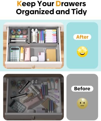 10 Pack Large Size Plastic Drawer Organizers Set, 3 Sizes Desk Drawer Organizer Trays, Storage Bins for Vanity, Makeup, Bathroom, Kitchen Utensils and Office (Gray)