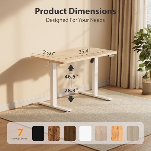 Cubiker Standing Desk, 40x24 Inches Sit Stand Home Office Desk, Electric Stand up Desk, Adjustable Desk with Splice Board, White Frame/Maple Top