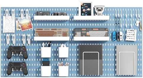 MULSAME Pegboard Combination Kit, Wall Mounted Storage Set with 8 Pegboards & 28 Accessories Hanging, Peg Boards Organizer for Walls Display, Crafts Organization, Kitchen Organizer, 22" x 44" Blue