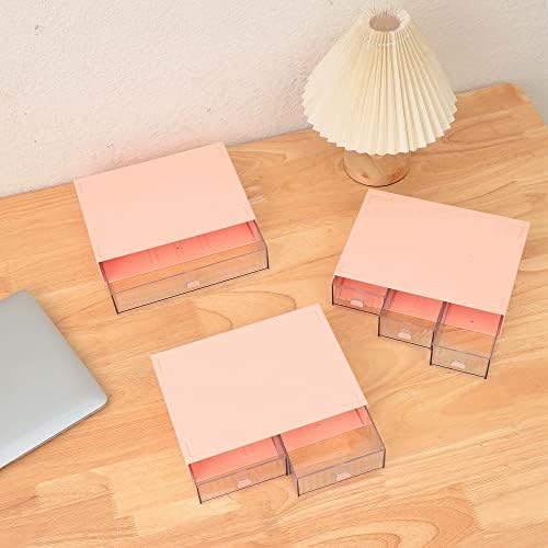 Ykpokir Desktop Organizer with Drawers - Stackable 3 Tier Desk Storage, Plastic Makeup Storage Accessories, Pink