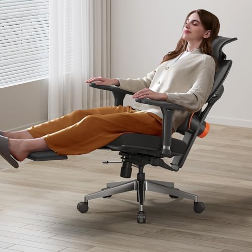 Newtral Office Chair Ergonomic - Home Office Desk Chair, Big and Tall Office Chair, Auto-Following Lumbar Support for Back Pain, Adjustable Seat Depth and Height (with Footrest, Black)