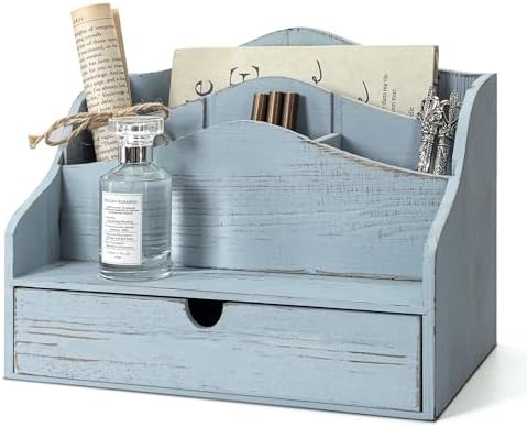 Rebee Vision Mail Organizer for Desk with 4-Slot Letter Home Decor, Blue