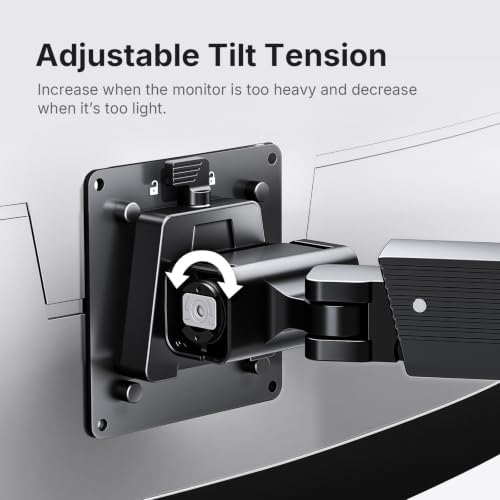 AndaSeat Axis Aluminum Single Monitor Arm for 17–34-Inch Monitors, Adjustable VESA Desk Mount, Supports Up to 24.2 lb, 75 × 75/100 × 100 mm, Black